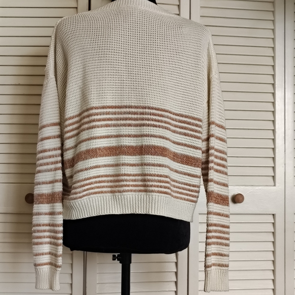 Lumiere Cream and Brown Striped Loose Knit Sweater - Picture 7 of 8
